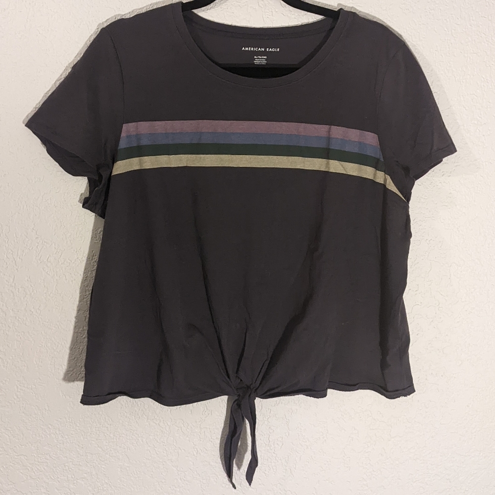 American Eagle Retro Striped Tie Cropped Tee
